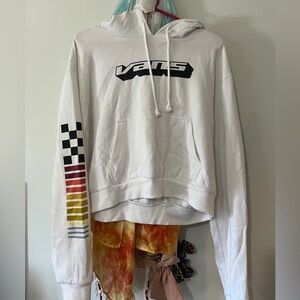 Vans White Hoodie with Multicolor Sleeve Design